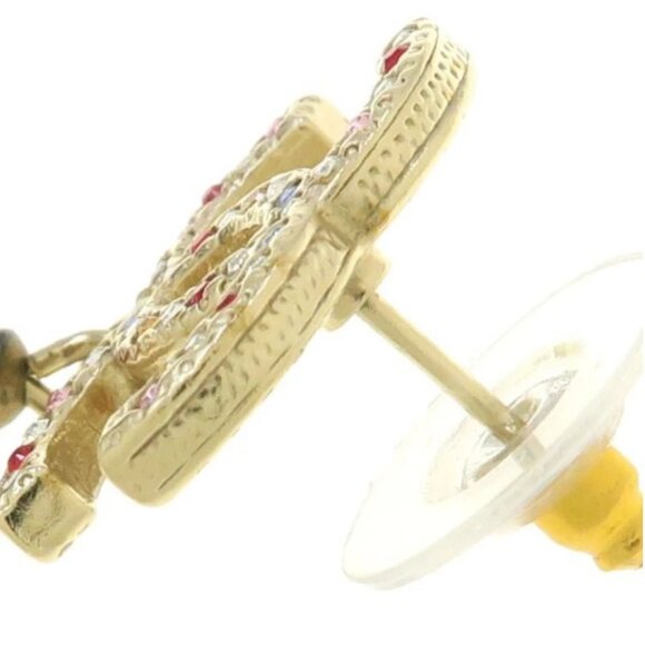 CHANEL CC Logos Multicolor Rhinestone Drop Stud Earrings Gold Tone - Picture 4 of 10